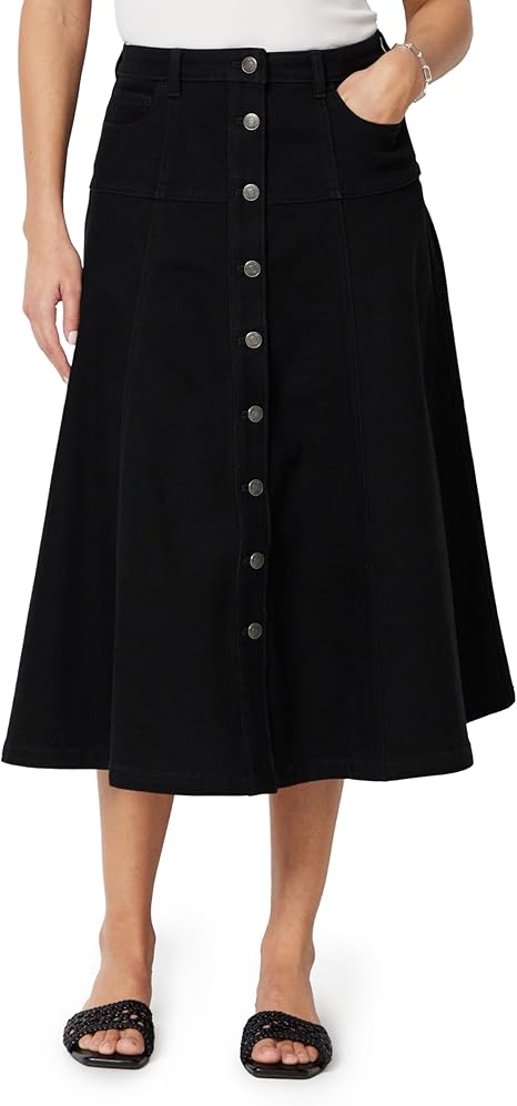 Women's A-Line High-Rise Denim Button-Down Midi Skirt