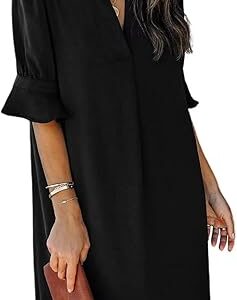 QACOHU Summer Dresses for Women V Neck Ruffle Short Sleeve Casual Shift Dress