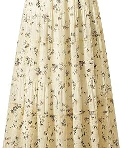 NASHALYLY Women's Chiffon Elastic High Waist Pleated A-Line Flared Maxi Skirts