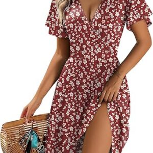 Zeagoo Womens Summer Dresses Wrap V Neck Dress Floral A-Line Ruffle Sleeve Casual Sundress with Pockets 2026