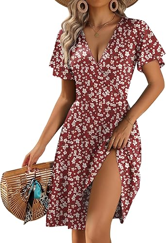 Zeagoo Womens Summer Dresses Wrap V Neck Dress Floral A-Line Ruffle Sleeve Casual Sundress with Pockets 2026