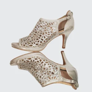EUC Alex Marie Silver Metallic Heels Open Toe with Rhinestones Size9.5